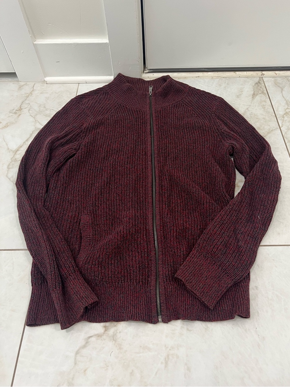 Express Maroon Cotton Knit Zip Up Sweater Size Medium